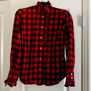Ralph Lauren Sport Red and Black Ruffled Plaid Top